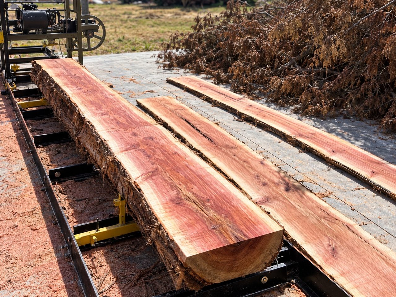 Freshly milled cedar slabs